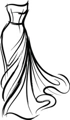 An elegant hand drawn sketch of a beautiful strapless gown perfect for a wedding or formal event