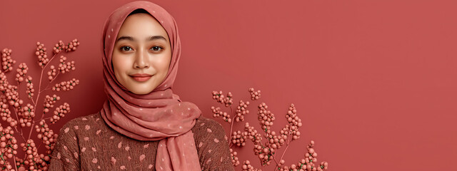 Fototapeta premium Elegant Pink Eid Portrait Banner with Floral Branches