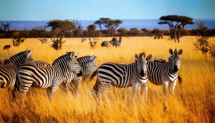 Obraz premium Zebras Grazing in the African Savannah - A Wildlife Spectacle.