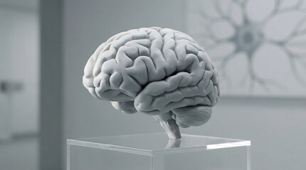 Modern Anatomical 3D Human Brain Model on Clear Acrylic Stand in Clinic