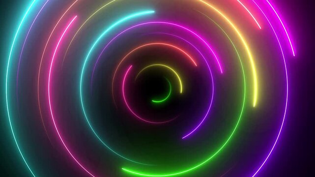 Neon glowing circles with energy flow for tech innovation presentations, AI product launches, and digital transformation videos. Futuristic motion graphics. 4K loop.