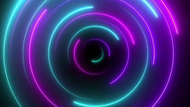 Neon glowing circles with energy flow for tech innovation presentations, AI product launches, and digital transformation videos. Futuristic motion graphics. 4K loop.