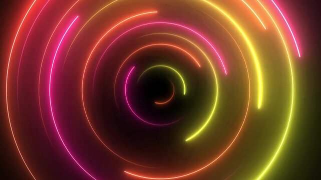 Neon glowing circles with energy flow for tech innovation presentations, AI product launches, and digital transformation videos. Futuristic motion graphics. 4K loop.