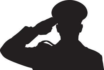 Saluting Soldier Silhouette Isolated on White Background
