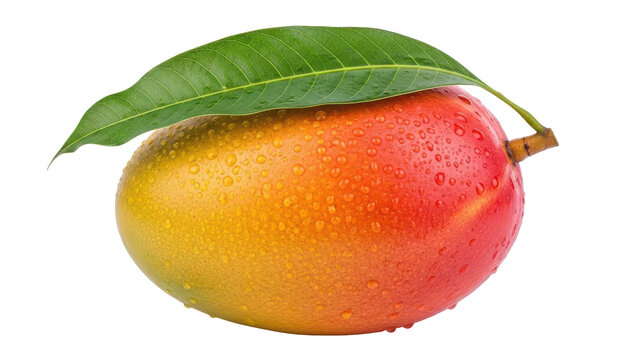 A vibrant mango with leaf isolated on transparent background