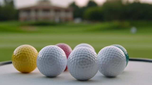 Golf balls on a golf course.