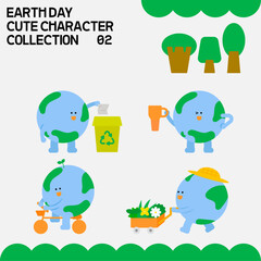 Earth Day Cute Character Collection 02, Recycling and Green Lifestyle Illustration Bundle