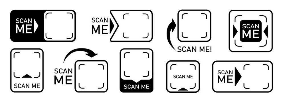 Set with scan me icon for qr code. Scanner border shape. Screen of frame scanner for mobile phone. Vector illustration