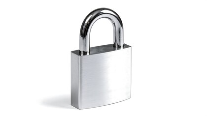Silver Padlock with Open Shackle on White.