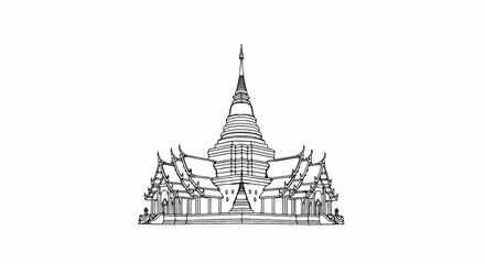 Ornate Buddhist temple with tiered pagoda and multiple roof structures