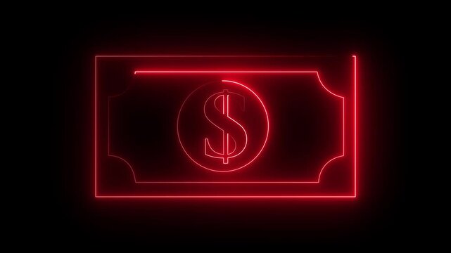 Glowing neon line bank note dollar icon isolated on black background. dollar banknote icon. stacked dollar bills representing finance, banking, savings, and economic wealth concept.