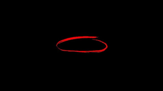 Dynamic red circle animation on black background.Vibrant red curved line on dark background