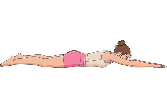 Woman Performing Prone Superman Stretch Exercise for Core Strength Back Flexibility and Body Stability Home Workout Fitness Training Routine Vector Illustration