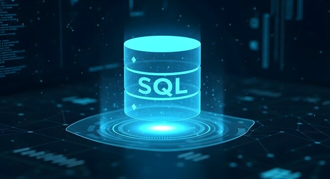 SQL Database Technology Concept &ndash; Futuristic Data Storage, Server Management and Structured Query Language System in Digital Network Environment