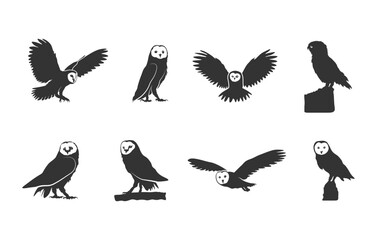 Fototapeta premium Barn owl silhouette set, Barn owl svg, Barn owl vector, Owl svg, Barn owl clipart, Owl clipart. 