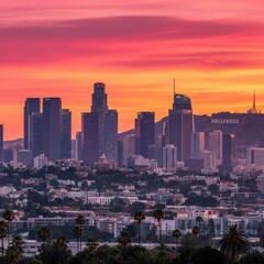 Los Angeles and San Francisco city skyline sunset view