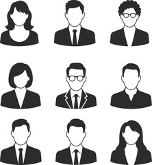 Business avatar icons set, professional people profile silhouettes male female user portraits isolated vector collection