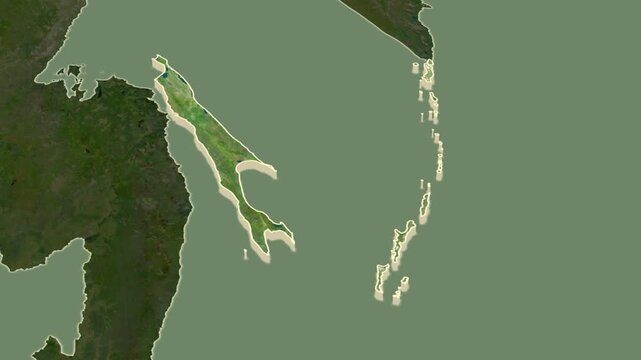 Sakhalin region, Russia - map extrusion with regional location map.