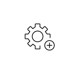 Obraz premium Cogwheel and plus. Setting add, feature enable, system update. Pixel perfect, editable stroke vector icon