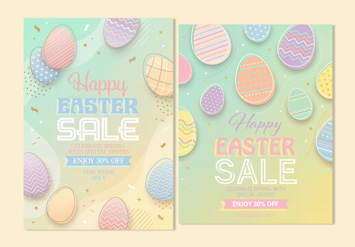 Modern Easter Sale Promo Flyer Layout Set