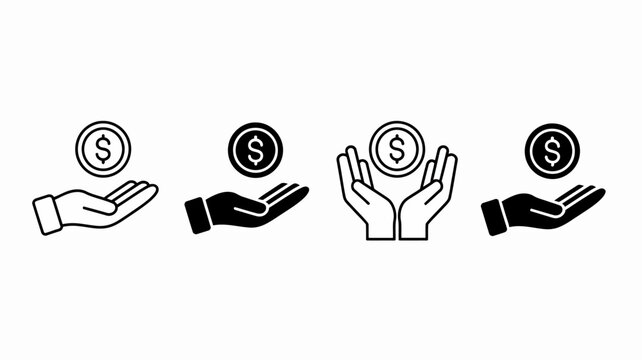 Financial Offering: A minimalist graphic represents financial support and charitable giving, featuring a hand gently cradling a single coin with a dollar sign.