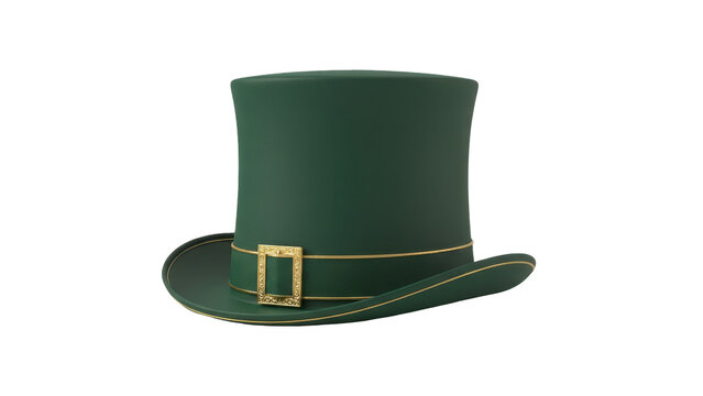 Green top hat with gold buckle isolated on transparent background
