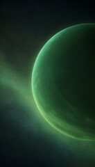 Luminous alien planet glows softly amidst cosmic haze a breathtaking vision of otherworldly beauty