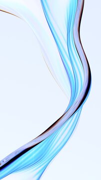 Abstract wavy glass shape on a light background, vertical 3d render