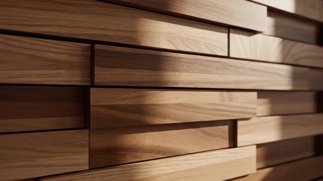 Wooden slats of alternating shades create a visually appealing pattern. The play of light and shadow adds depth and texture to the composition. nature, and modern aesthetics.