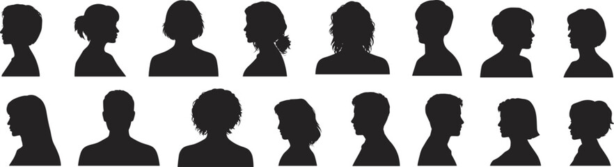 Diverse human profile silhouettes collection, male and female head side view portraits isolated on white background, avatar icons set © Creatives World