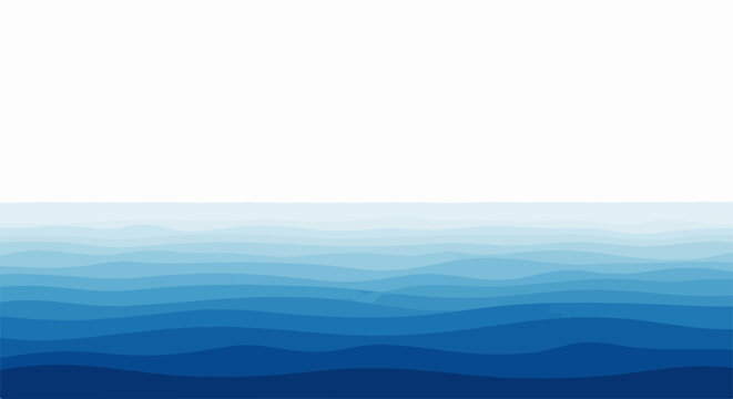 Layered blue waves design illustrates serene aquatic movement. Multiple shades of blue waves form a peaceful, flowing pattern, ideal for backgrounds or web elements.