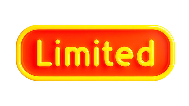 A sign displays the word limited in bright colors against a white backdrop