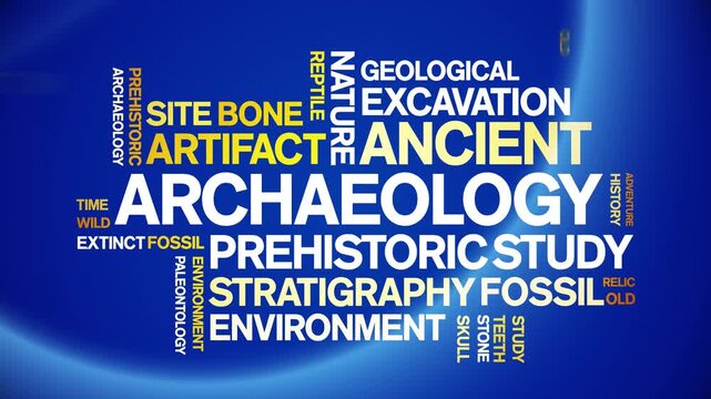Archaeology animated word cloud-text design animation tag kinetic typography seamless loop.