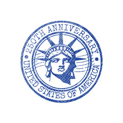 Fototapeta premium Blue rubber stamp for the 250th anniversary of the United States of America with the Statue of Liberty