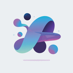 Abstract 3D gradient fluid ribbon and spheres, modern technology background design element