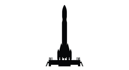 Black silhouette of a rocket launch pad against a white background silhouette © momotaj