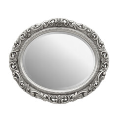 Ornate silver mirror frame decorative isolated on a transparent background