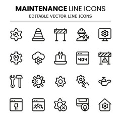 Fototapeta premium Maintenance Professional Line Icon Collection. Perfect for industrial upkeep, equipment inspection, and technical services.