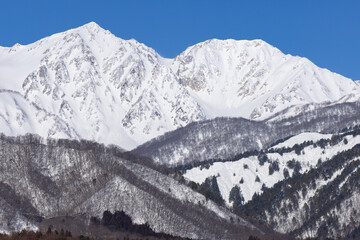 冬の北アルプス・白馬三山の雄大な冠雪風景（長野県白馬村） © 茉利生 佐藤