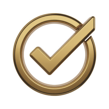 Gold checkmark in a circle check mark tick verified isolated on a transparent background