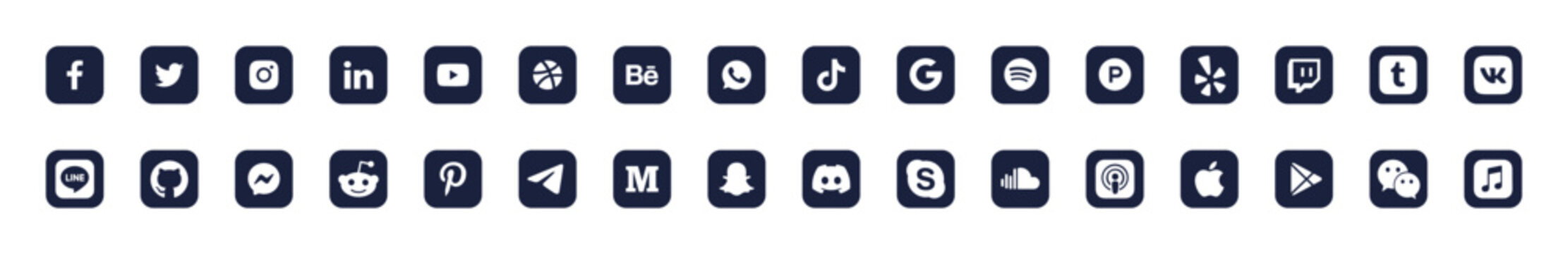 Famous and most used social media logos and app icons