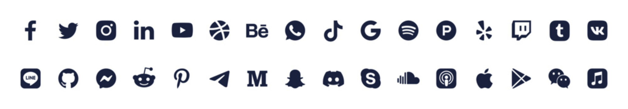 Famous and most used social media logos and app icons