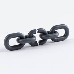Obraz premium Dark gray chain lies broken on a pristine white surface, its delicate links fractured and disjointed, casting subtle shadows around it.
