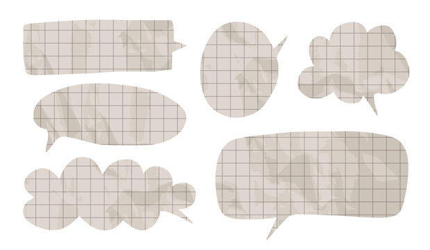 Chat spech bubble with grid crumpled paper texture. Dialogue stickers