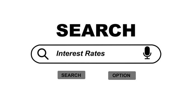 Search Interest Rates Online Banking Finance Concept web search.3D text and video animation. Interest Rates Headlines News Inflation Borrowing Money Loan Financial 3d Animation.