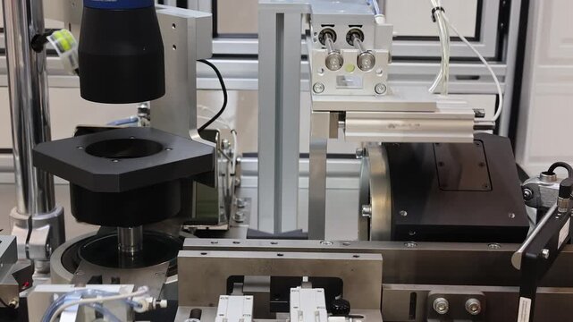 Automated precision mechanical motion system in industrial laboratory close-up, 4K