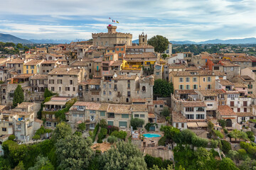 Aerial View of Cagnes-sur-Mer Medieval Village and Grimaldi Castle
