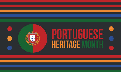 Portuguese Heritage Month Graphic with National Flag Emblem and Traditional Folk Art Patterns. Portugal flag. Vector illustration