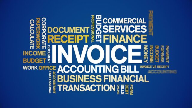 invoice animated word cloud-text design animation tag kinetic typography seamless loop.