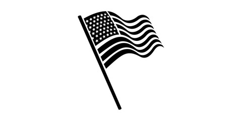 Black and white waving american flag Silhouette, US national symbol, american flag, american flag isolated on white.